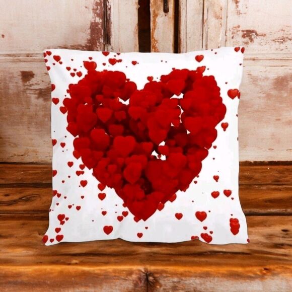 1 Red Valentine's Heart Print Cushion Cover Without Filler Pillowcase Single - Picture 7 of 7